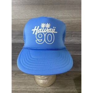 Vintage  Snap Back Trucker Hat  Hawaiian headwear HAWAII‎ 90 Blue
